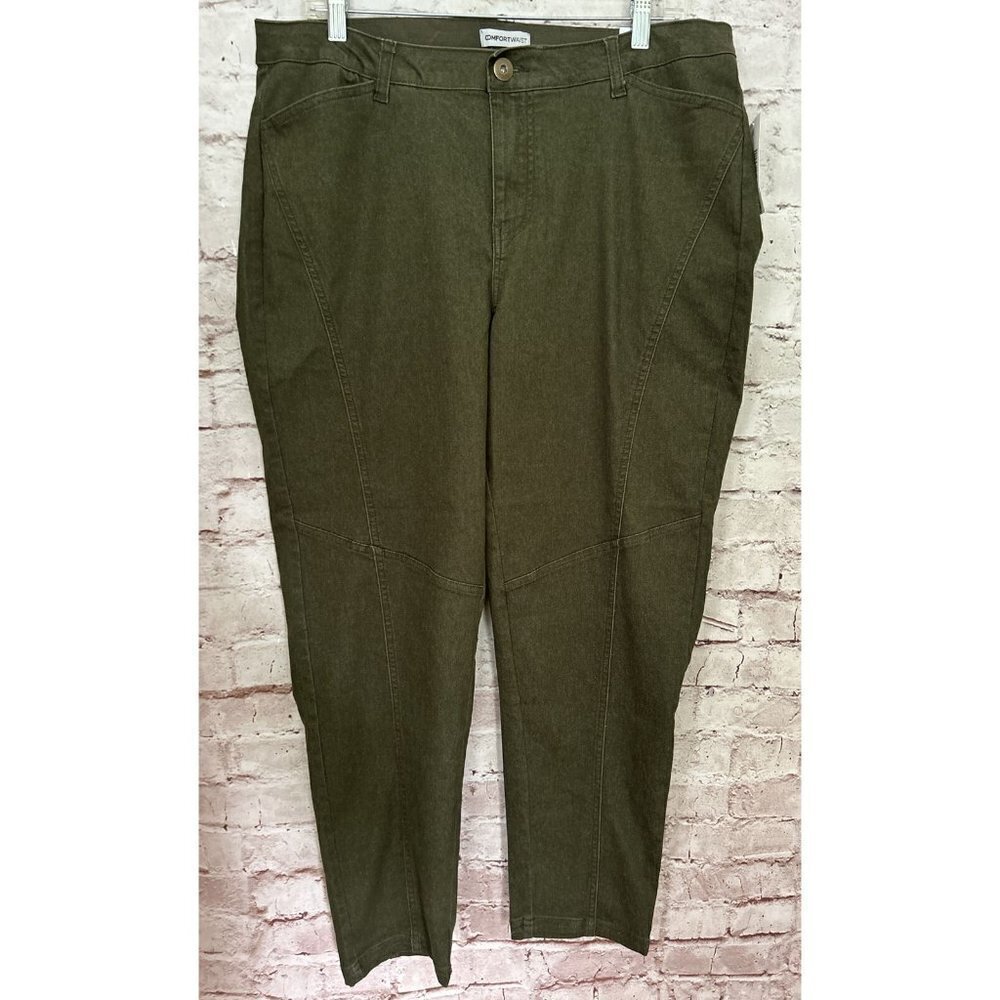 Catherines Womens Jeans Stretch Denim Comfort Waist Straight Leg Olive Green  0X